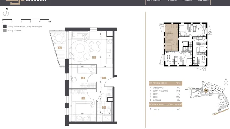 Rzut - Mieszkanie na sprzedaż 3 pokoje o powierzchni 45,6 m² - numer A2_M11 w Stacja Ligocka