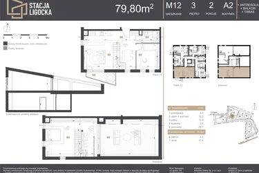 Rzut - Mieszkanie na sprzedaż 2 pokoje o powierzchni 79,8 m² - numer A2_M12 w Stacja Ligocka
