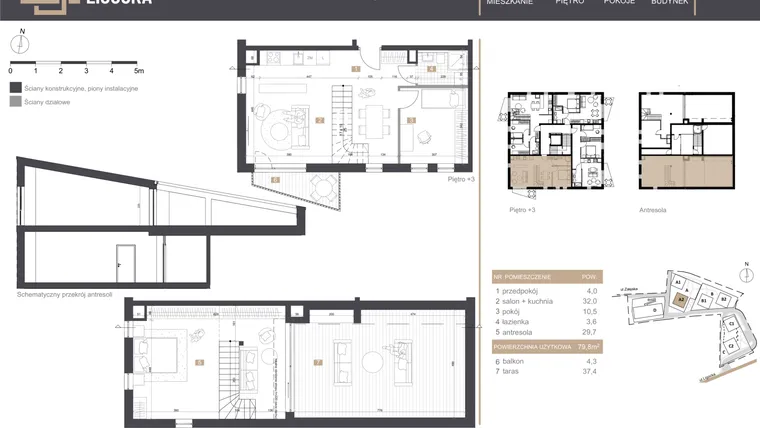 Rzut - Mieszkanie na sprzedaż 2 pokoje o powierzchni 79,8 m² - numer A2_M12 w Stacja Ligocka