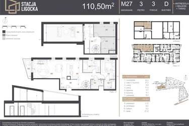 Rzut - Mieszkanie na sprzedaż 3 pokoje o powierzchni 110,5 m² - numer D_M27 w Stacja Ligocka