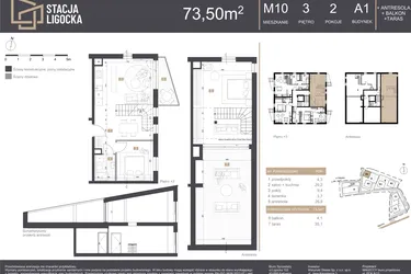 Rzut - Mieszkanie na sprzedaż 2 pokoje o powierzchni 73,5 m² - numer A1_M10 w Stacja Ligocka