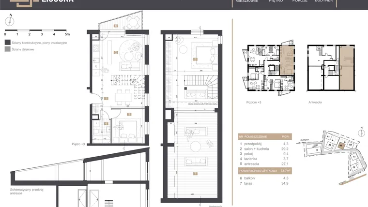 Rzut - Mieszkanie na sprzedaż 2 pokoje o powierzchni 73,7 m² - numer B1_M10 w Stacja Ligocka