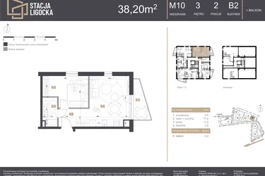 Rzut - Mieszkanie na sprzedaż 2 pokoje o powierzchni 38,2 m² - numer B2_M10 w Stacja Ligocka