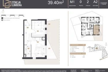 Rzut - Mieszkanie na sprzedaż 2 pokoje o powierzchni 39,4 m² - numer A2_M1 w Stacja Ligocka