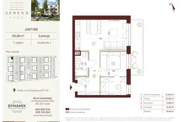 Rzut - Mieszkanie na sprzedaż 2 pokoje o powierzchni 50,28 m² - numer J.M.1.02 w Sereno Park