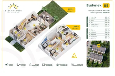 Rzut - Dom na sprzedaż 5 pokoi o powierzchni 86,3 m² - numer B8 w Osiedle Sielankowe