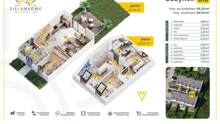 Rzut - Dom na sprzedaż 5 pokoi o powierzchni 86,3 m² - numer B12 w Osiedle Sielankowe