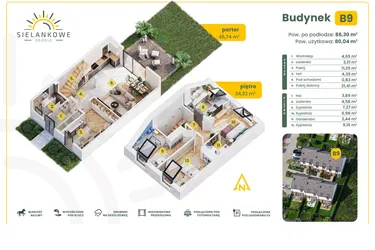 Rzut - Dom na sprzedaż 5 pokoi o powierzchni 86,3 m² - numer B9 w Osiedle Sielankowe