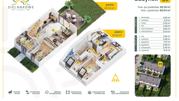 Rzut - Dom na sprzedaż 5 pokoi o powierzchni 86,3 m² - numer B9 w Osiedle Sielankowe
