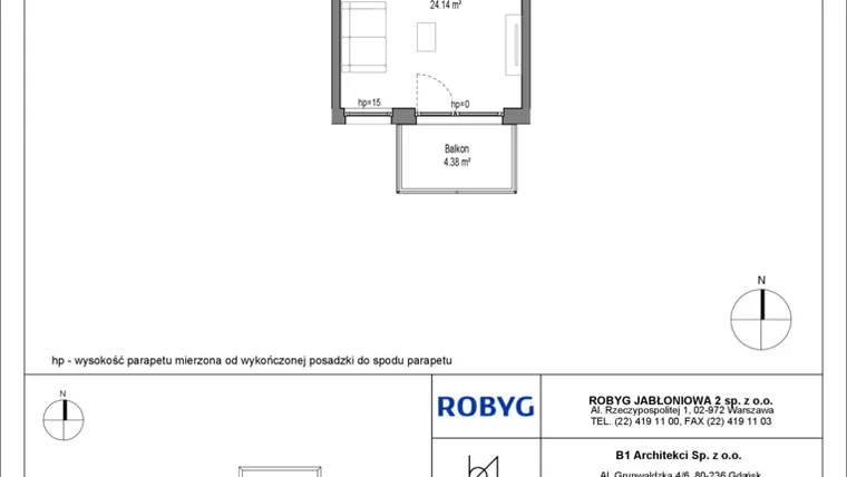 Rzut - Mieszkanie na sprzedaż 1 pokój o powierzchni 30,73 m² - numer C12.2M04 w Lawendowe Wzgórza bud. C12