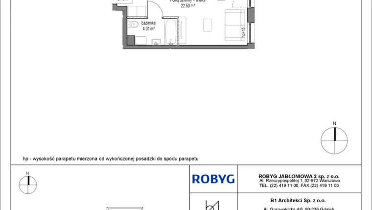Rzut - Mieszkanie na sprzedaż 1 pokój o powierzchni 28,99 m² - numer C12.6M01 w Lawendowe Wzgórza bud. C12