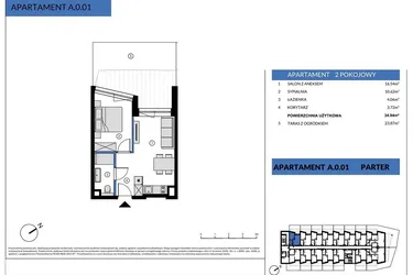 Rzut - Mieszkanie na sprzedaż 2 pokoje o powierzchni 34,94 m² - numer A.0.01 w Wind Yacht