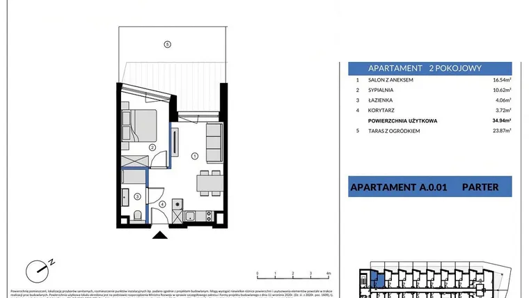 Rzut - Mieszkanie na sprzedaż 2 pokoje o powierzchni 34,94 m² - numer A.0.01 w Wind Yacht