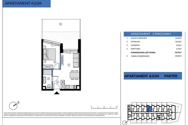 Rzut - Mieszkanie na sprzedaż 2 pokoje o powierzchni 35,23 m² - numer A.0.04 w Wind Yacht