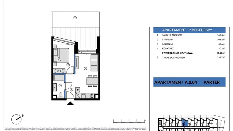 Rzut - Mieszkanie na sprzedaż 2 pokoje o powierzchni 35,23 m² - numer A.0.04 w Wind Yacht