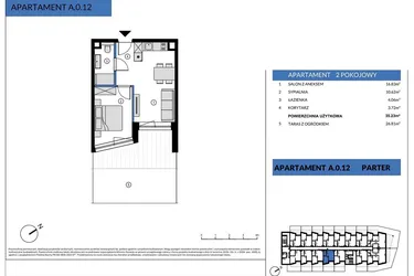 Rzut - Mieszkanie na sprzedaż 2 pokoje o powierzchni 35,23 m² - numer A.0.12 w Wind Yacht