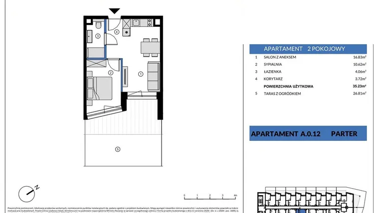 Rzut - Mieszkanie na sprzedaż 2 pokoje o powierzchni 35,23 m² - numer A.0.12 w Wind Yacht