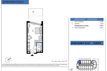 Rzut - Mieszkanie na sprzedaż 1 pokój o powierzchni 31,26 m² - numer B.0.01 w Wind Yacht
