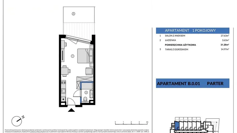 Rzut - Mieszkanie na sprzedaż 1 pokój o powierzchni 31,26 m² - numer B.0.01 w Wind Yacht