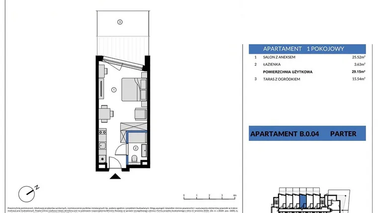 Rzut - Mieszkanie na sprzedaż 1 pokój o powierzchni 29,15 m² - numer B.0.04 w Wind Yacht