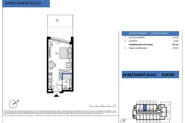 Rzut - Mieszkanie na sprzedaż 1 pokój o powierzchni 29,15 m² - numer B.0.03 w Wind Yacht