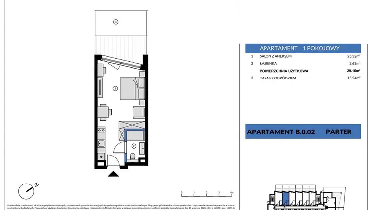 Rzut - Mieszkanie na sprzedaż 1 pokój o powierzchni 29,15 m² - numer B.0.02 w Wind Yacht