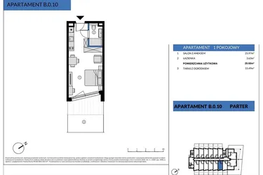 Rzut - Mieszkanie na sprzedaż 1 pokój o powierzchni 29,6 m² - numer B.0.10 w Wind Yacht