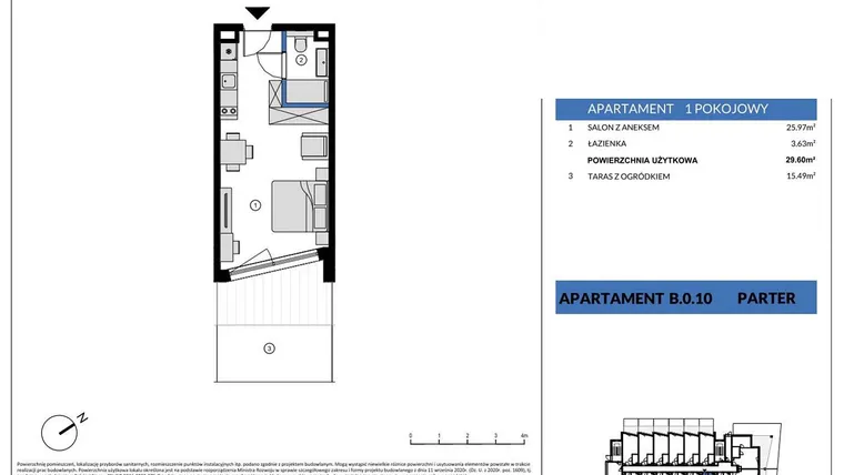 Rzut - Mieszkanie na sprzedaż 1 pokój o powierzchni 29,6 m² - numer B.0.10 w Wind Yacht
