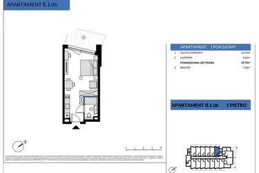 Rzut - Mieszkanie na sprzedaż 1 pokój o powierzchni 29,18 m² - numer B.1.06 w Wind Yacht