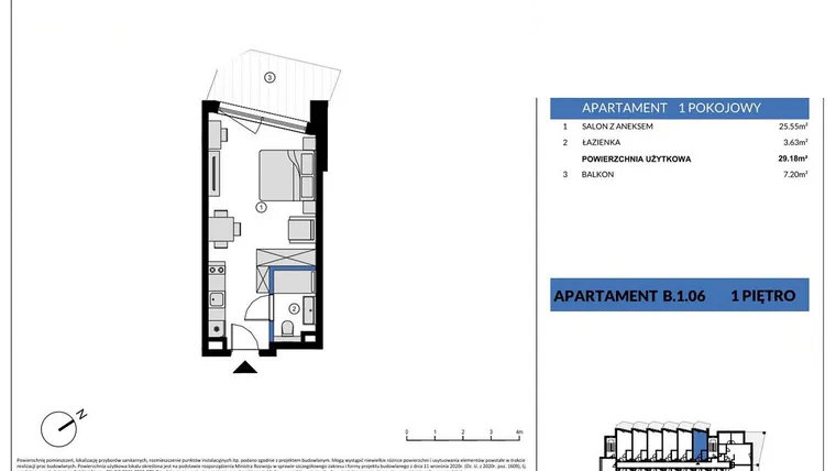 Rzut - Mieszkanie na sprzedaż 1 pokój o powierzchni 29,18 m² - numer B.1.06 w Wind Yacht