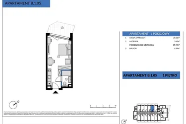 Rzut - Mieszkanie na sprzedaż 1 pokój o powierzchni 29,15 m² - numer B.1.05 w Wind Yacht