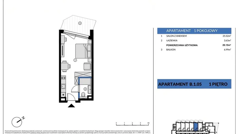 Rzut - Mieszkanie na sprzedaż 1 pokój o powierzchni 29,15 m² - numer B.1.05 w Wind Yacht