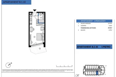 Rzut - Mieszkanie na sprzedaż 1 pokój o powierzchni 29,6 m² - numer B.1.10 w Wind Yacht