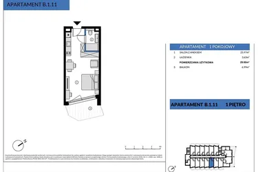 Rzut - Mieszkanie na sprzedaż 1 pokój o powierzchni 29,6 m² - numer B.1.11 w Wind Yacht