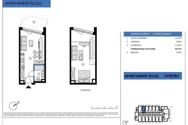 Rzut - Mieszkanie na sprzedaż 2 pokoje o powierzchni 48,32 m² - numer B.2.02 w Wind Yacht