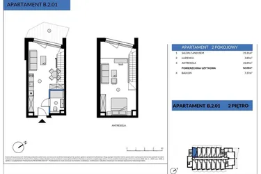 Rzut - Mieszkanie na sprzedaż 2 pokoje o powierzchni 52,09 m² - numer B.2.01 w Wind Yacht
