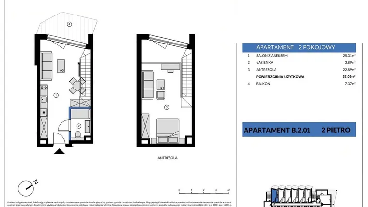 Rzut - Mieszkanie na sprzedaż 2 pokoje o powierzchni 52,09 m² - numer B.2.01 w Wind Yacht