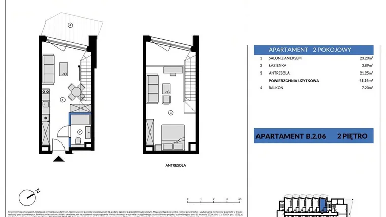 Rzut - Mieszkanie na sprzedaż 2 pokoje o powierzchni 48,34 m² - numer B.2.06 w Wind Yacht