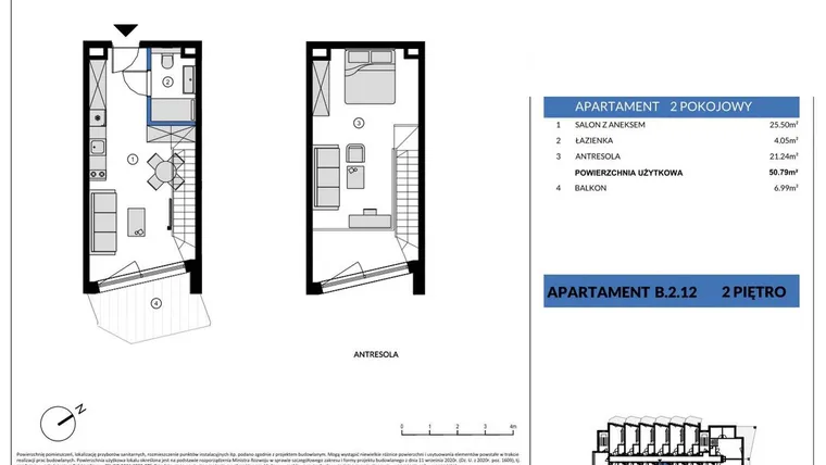Rzut - Mieszkanie na sprzedaż 2 pokoje o powierzchni 50,79 m² - numer B.2.12 w Wind Yacht