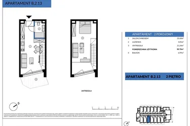 Rzut - Mieszkanie na sprzedaż 2 pokoje o powierzchni 50,79 m² - numer B.2.13 w Wind Yacht