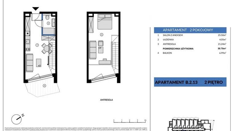 Rzut - Mieszkanie na sprzedaż 2 pokoje o powierzchni 50,79 m² - numer B.2.13 w Wind Yacht