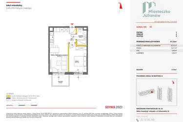 Rzut - Mieszkanie na sprzedaż 2 pokoje o powierzchni 41,25 m² - numer 55 w Miasteczko Julianów