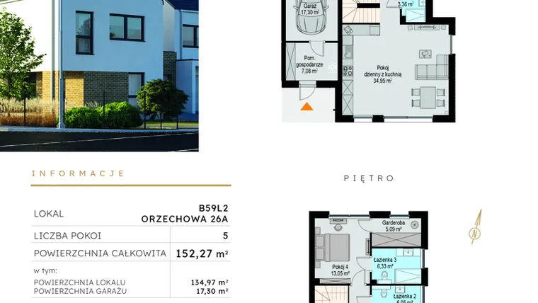 Rzut - Dom na sprzedaż 5 pokoi o powierzchni 152,27 m² - numer B59L2 w Szczodre etap VI
