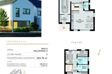 Rzut - Dom na sprzedaż 5 pokoi o powierzchni 152,76 m² - numer B61L2 w Szczodre etap VI