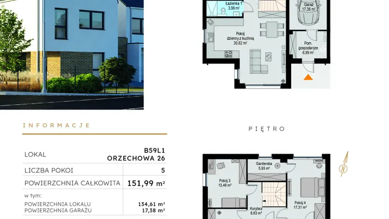 Rzut - Dom na sprzedaż 5 pokoi o powierzchni 151,99 m² - numer B59L1 w Szczodre etap VI