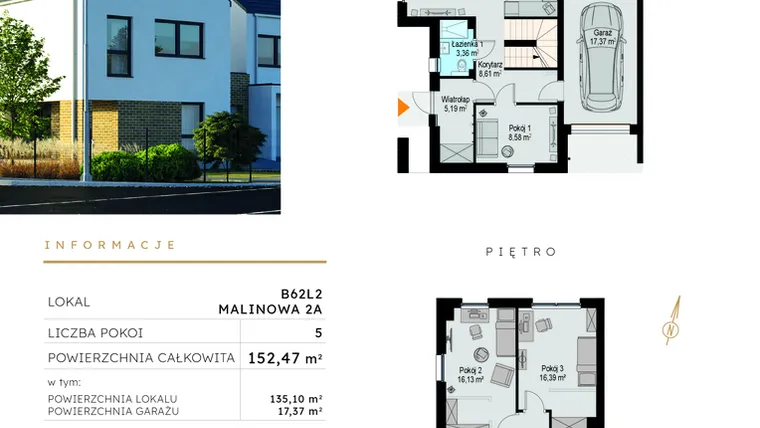 Rzut - Dom na sprzedaż 5 pokoi o powierzchni 152,47 m² - numer B62L2 w Szczodre etap VI