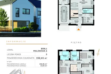 Rzut - Dom na sprzedaż 5 pokoi o powierzchni 152,41 m² - numer B58L1 w Szczodre etap VI