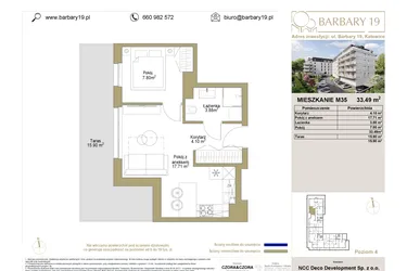 Rzut - Mieszkanie na sprzedaż 2 pokoje o powierzchni 33,49 m² - numer 35 w Barbary 19