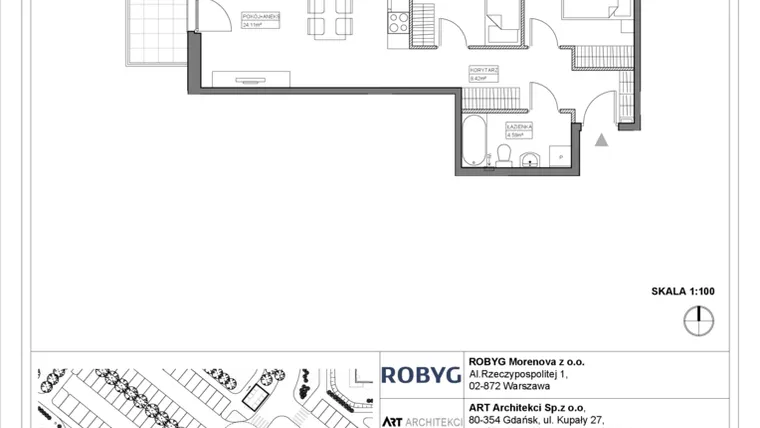 Rzut - Mieszkanie na sprzedaż 3 pokoje o powierzchni 56,19 m² - numer 3.11.1M03 w Szumilas bud. 3.11 - 3.15