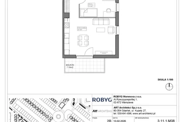 Rzut - Mieszkanie na sprzedaż 3 pokoje o powierzchni 58,85 m² - numer 3.11.1M08 w Szumilas bud. 3.11 - 3.15